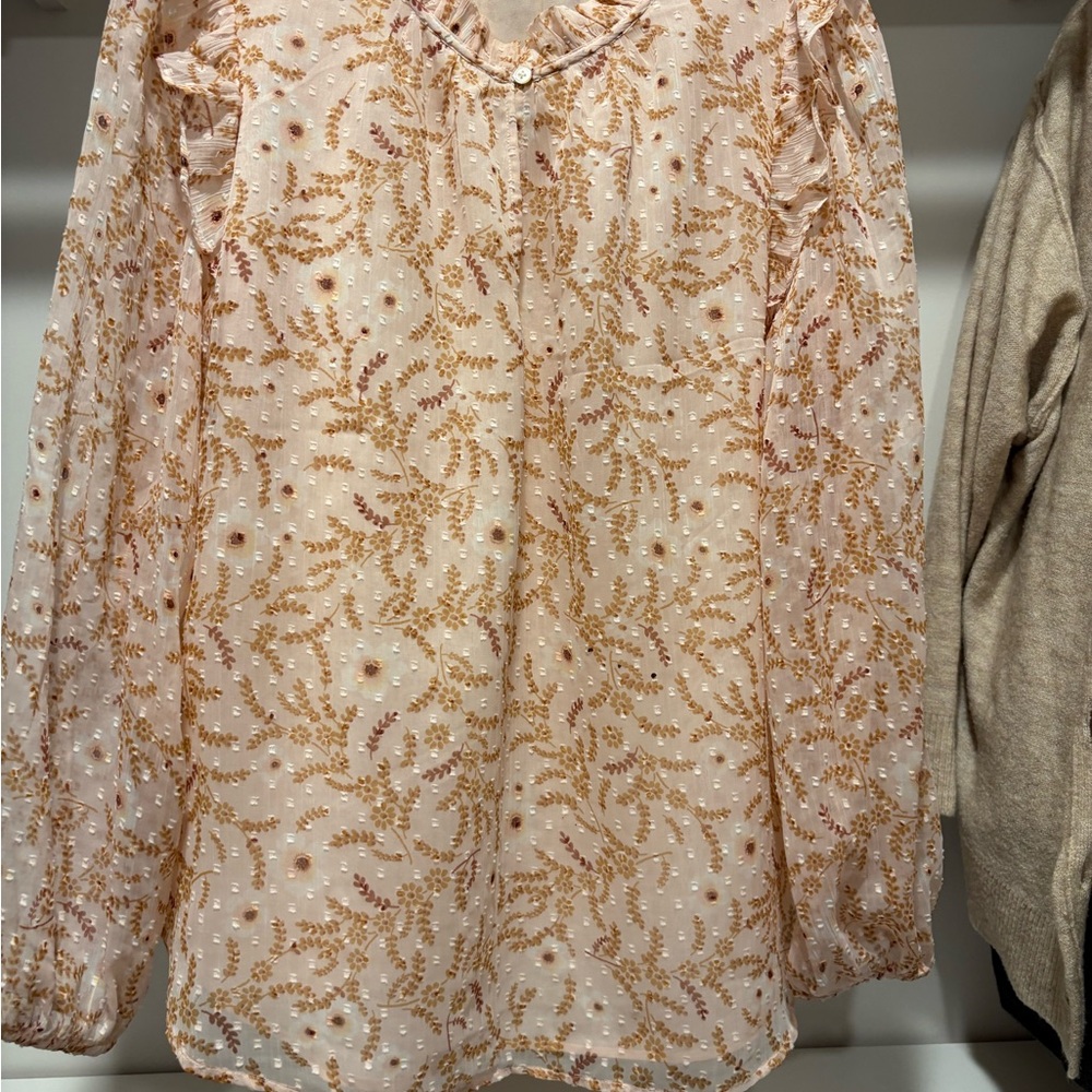 Floral Sheer Loft Blouse - Cream and Pink